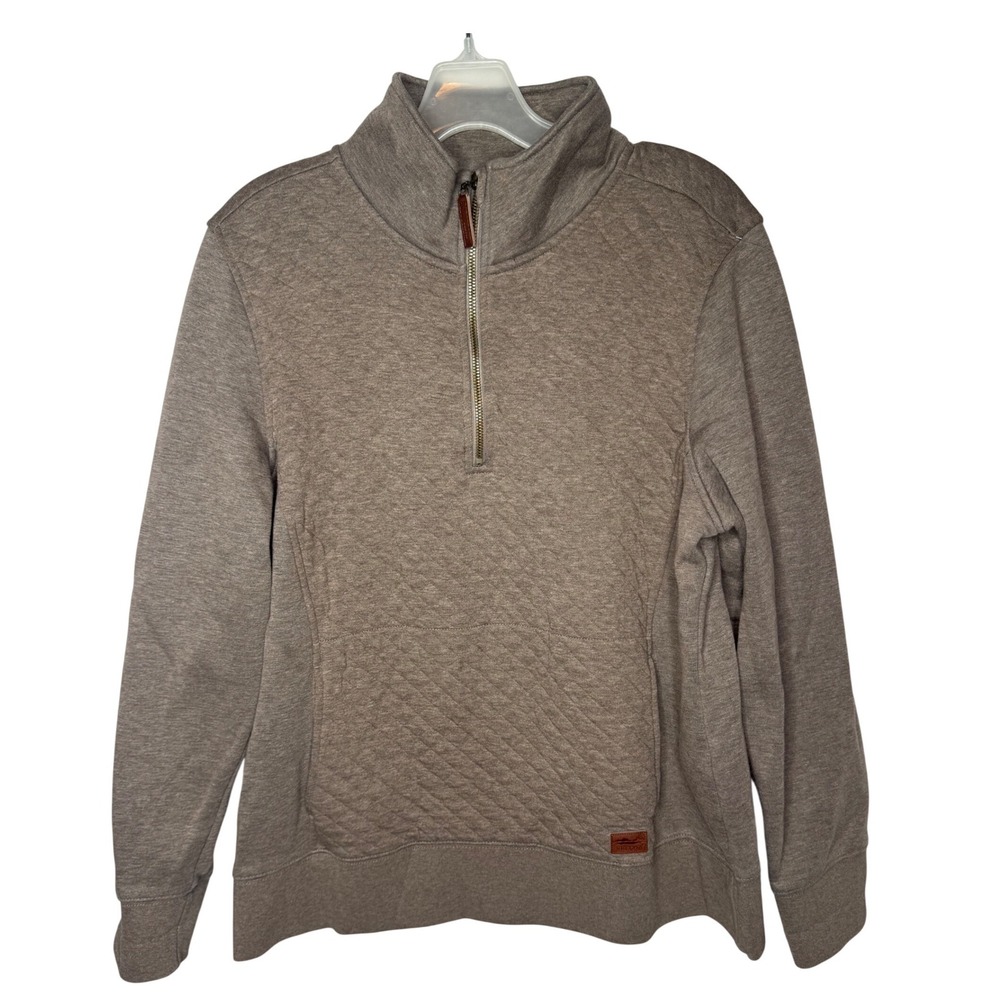 LL Bean Womens Quilted Quarter Zip Pullover Taupe Heather Large Petite